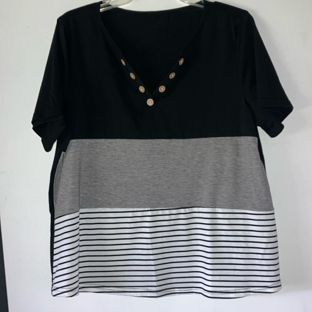 Black and Gray Boxy Short Sleeve T-Shirt with Embellishments